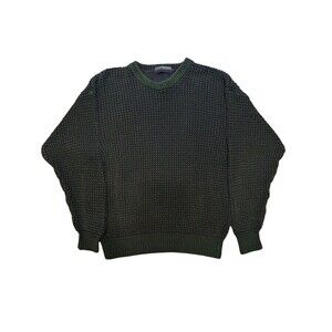 Vintage 90s Claybrooke Knit Sweater Men’s Medium Textured Wool Blue/ Green